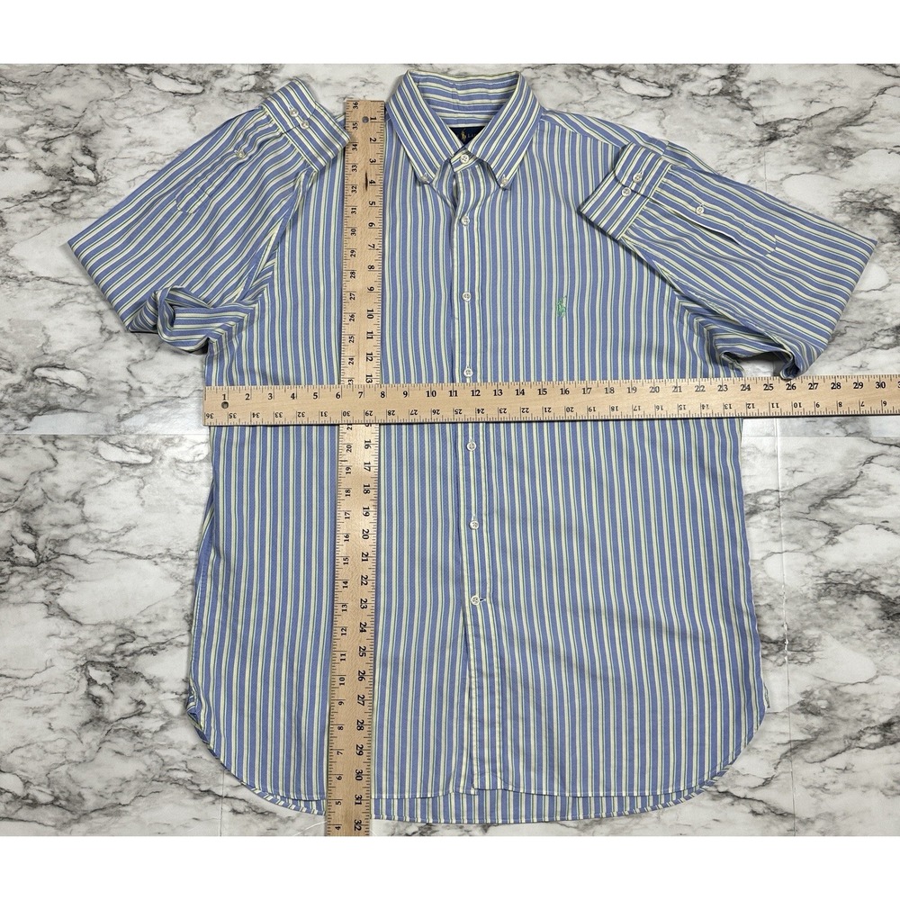 Ralph Lauren Dress Shirt Mens Size 16 1/2 32-33 Blue Yellow Striped Long Sleeve - Picture 7 of 9